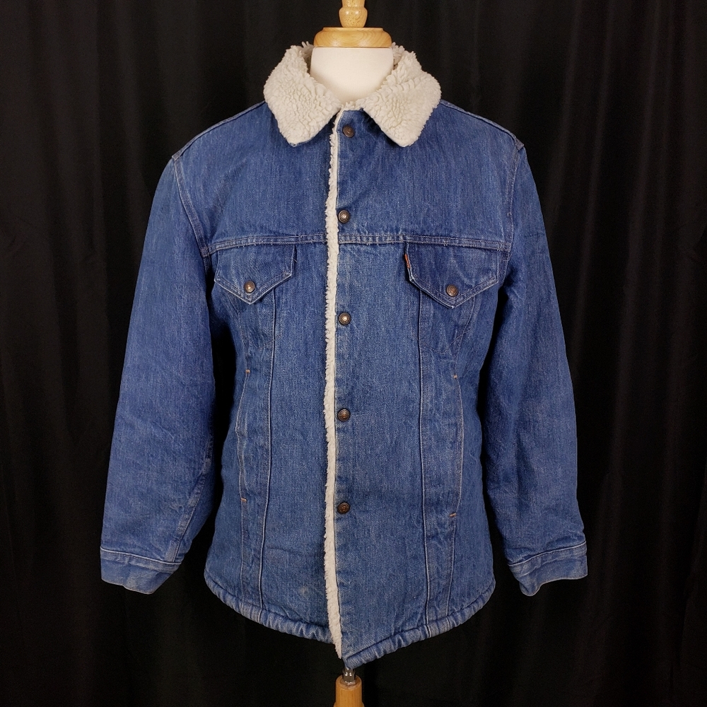 Vtg 70's Levi's Strauss Orange Tab Blue Denim Trucker Jacket Long Length Style